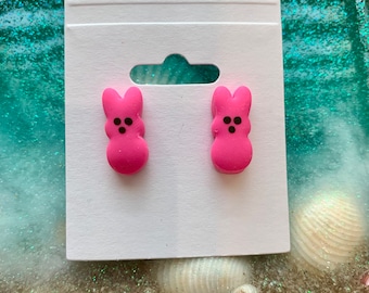 Boutique Spring Easter Peep Bunny Rabbit Post Stud Earring Earrings CCDF Handmade Pink