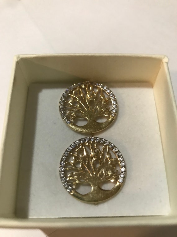 RARE! 18k Solid Gold Tree of Life Earrings With Di