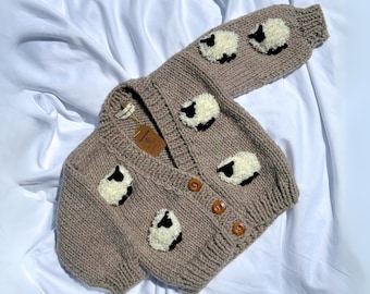 Baby Sheep Animals Sweater, Hand Knitted Baby Cardigan, 3D Embroidered Sheep Kids Knitwear, Baby Lamb Knit Baby, for 3-Years-Old Babies