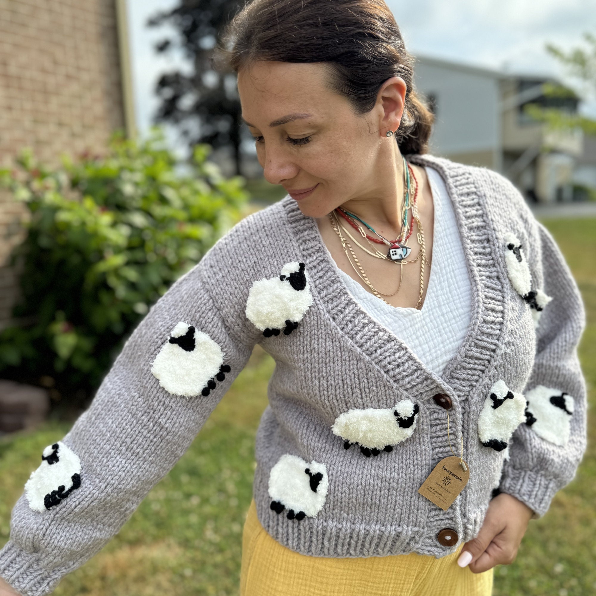 Adult Knitted 3D Sheep Cardigan, Handmade Crochet Cardigan for