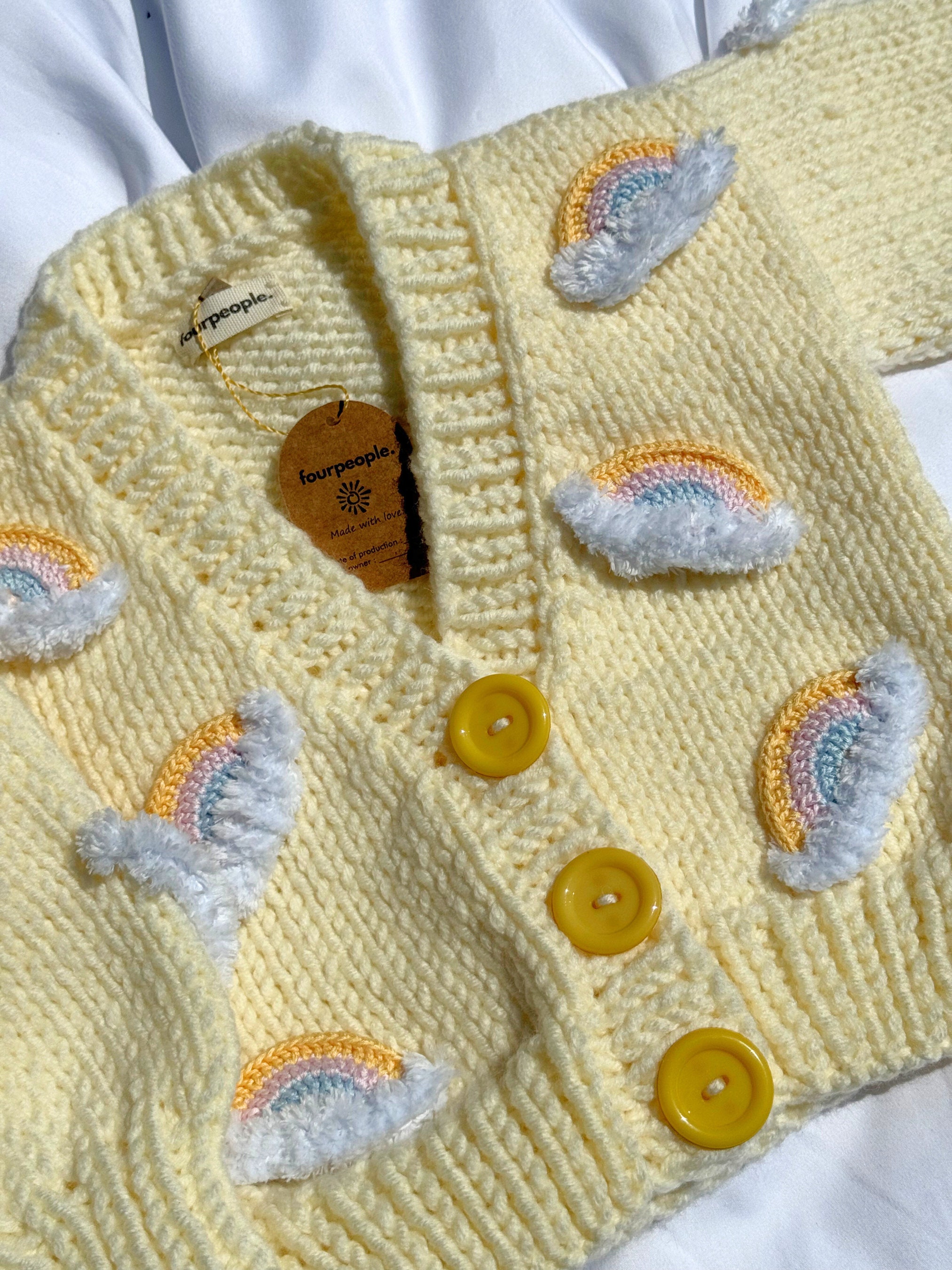 Little Surprise Box Cream & Blue Bow Knitted Warmer Cardigan, Winter Cardigan Sweater for Kids main image 0