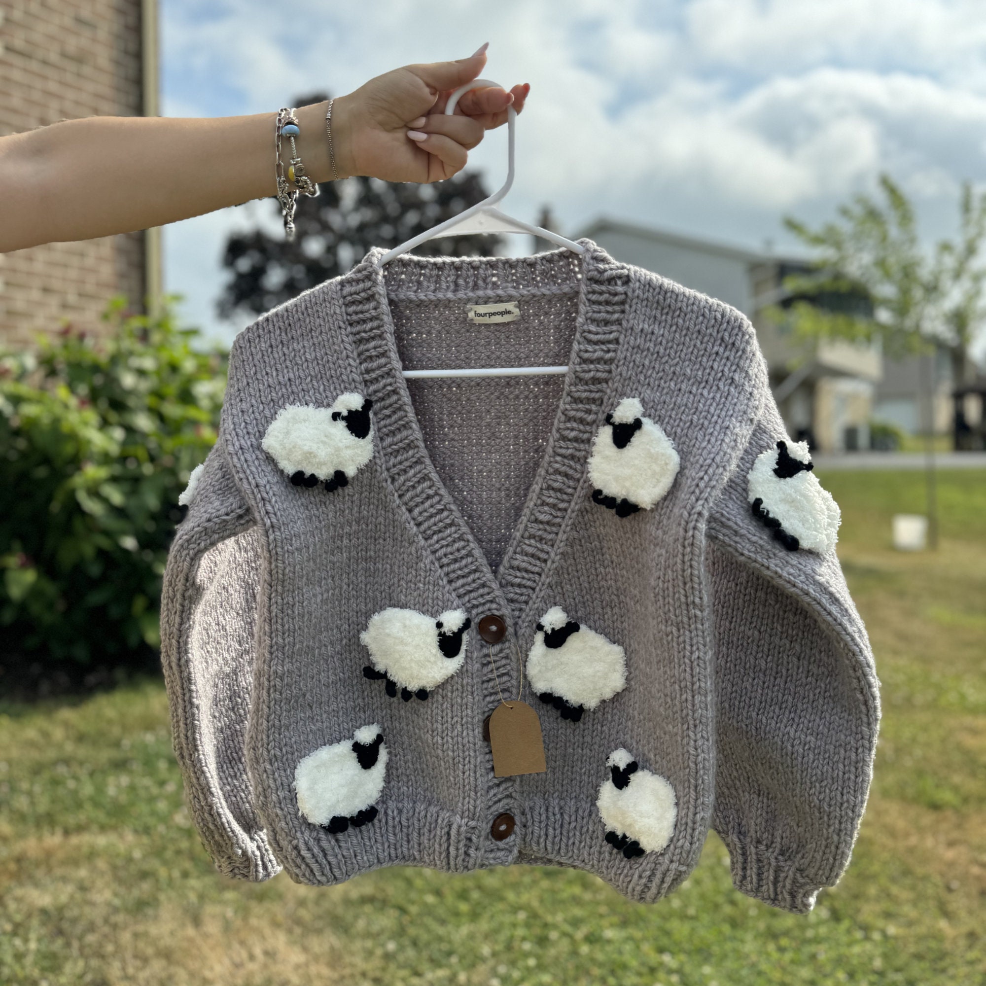 Adult Knitted 3D Sheep Cardigan, Handmade Crochet Cardigan for