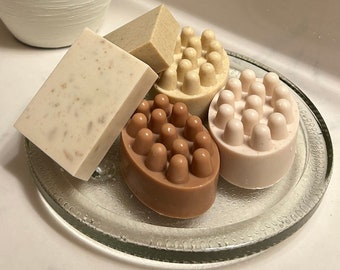Handmade Scented Oatmeal Shea Massage Body Soap Bar, dye free