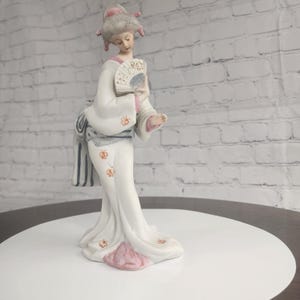 Lenwile Ardalt Bisque Porcelain Geisha Figurine | Hand-Painted Geisha Girl with Fan | Chinoiserie Decor