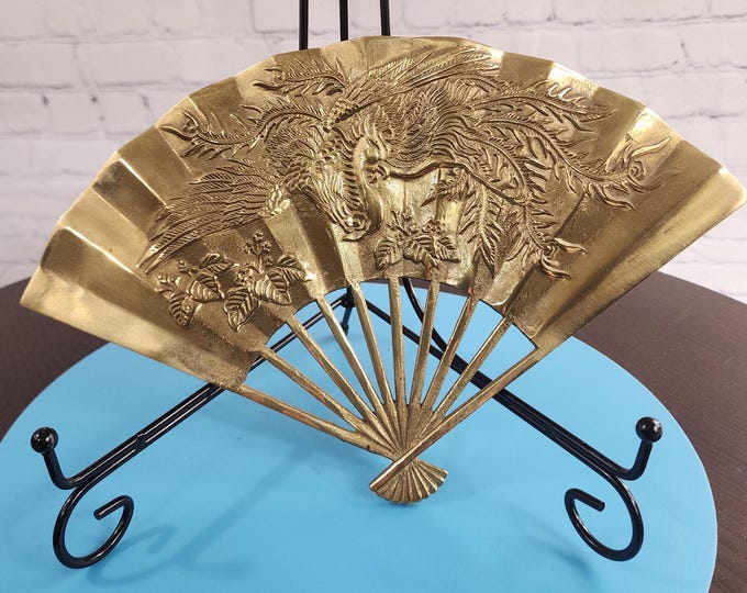 Vintage Brass Phoenix Bird Fan: Asian Wall Hanging, Taiwan ROC 1950 - Etsy