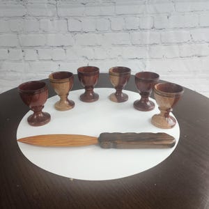 Olive Wood Communion Cups Set: Rustic Egg Cup & Knife (Set of 6)