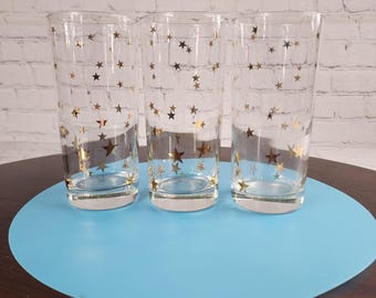 Culver Starry Nights Glasses | Set of 3 | Mid-Century 22K Gold Tall Glasses | Signed