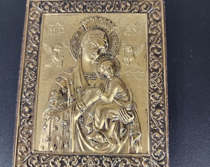 Antique Bulgarian Orthodox Icon | Virgin Mary With Child Jesus | Bronze ...