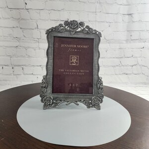 Jennifer Moore Vintage Victorian Style Rose Frame Metal - Pewter Tone| Ornate Maximalist Tabletop Frame | 9.75” x 6.75”