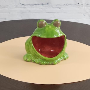Vintage Green Froggy Kitchen Scrubby Holder | Ceramic Frog Soap Dish | 1970s
