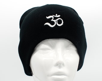 Embroidered Om Symbol Beanie - Black or Charcoal