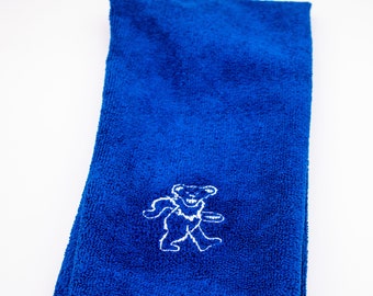 Kitchen Towel with an Embroidered Dancing Bear - Red or Blue