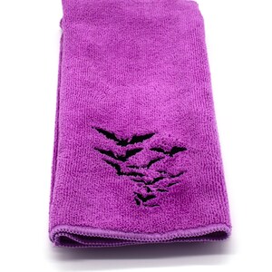 Hand Towel With Embroidered Bats - Purple and Black