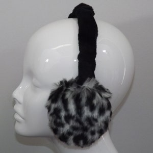 Adjustable Earmuffs, Ear Warmers - Snow Leopard Print Faux Fur