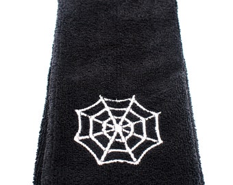 Embroidered Spider Web Hand Towel - Black