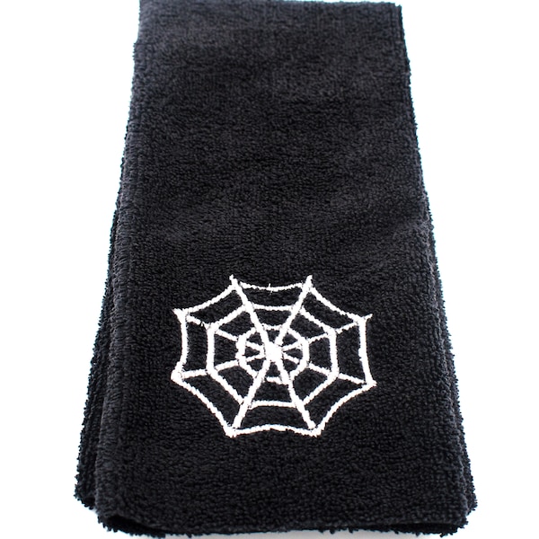 Embroidered Spider Web Hand Towel - Black