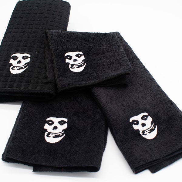 Embroidered Misfits Skull Kitchen Set - Towels, Dish Cloth, and a Drying Mat