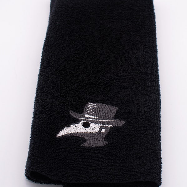 Embroidered Plague Doctor Hand Towel - Black