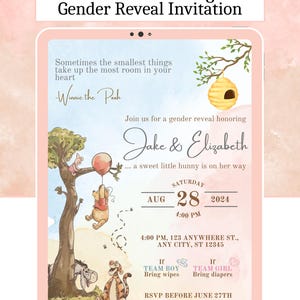 Convite editável para revelação do sexo do Ursinho Pooh