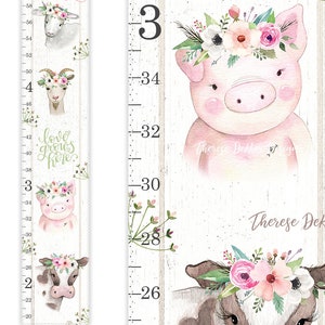 Farm Animals Growth Chart, Growth Chart Girl, Farm Nursery Decor, Personalized Canvas Growth Chart, Farmhouse Nursery, Farm Nursery Art