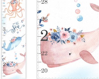 Canvas Growth Chart, Whale Growth Chart, Under the Sea Growth Chart, Personalized Girl Growth Chart, Ocean Nursery, Nautical Nursery Decor