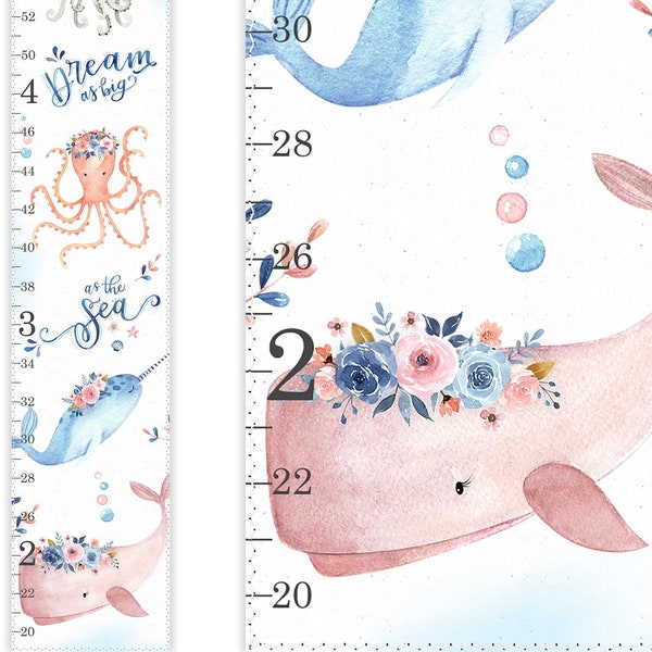 Canvas Growth Chart, Whale Growth Chart, Under the Sea Growth Chart, Personalized Girl Growth Chart, Ocean Nursery, Nautical Nursery Decor