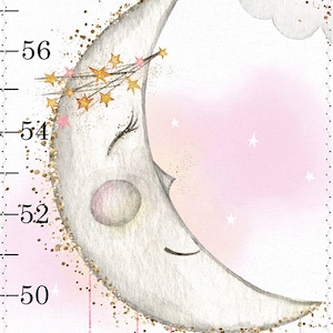 MOON and STARS Growth Chart, Twinkle Little Star Wall Art, Nursery Height Chart, Personalized Baby Gift, Pink Gold Nursery, Girls Room Art