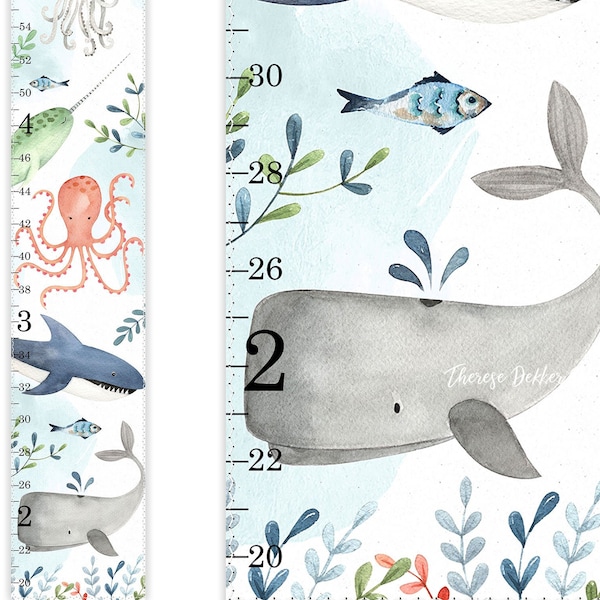 Canvas Growth Chart, Whale Growth Chart, Under the Sea Growth Chart, Personalized Growth Chart, Ocean Nursery, Nautical Nursery Decor