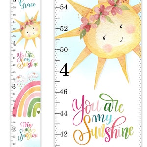 Rainbow Growth Chart, Personalized Growth Chart, You are my Sunshine, Nursery Decor, Watercolor Rainbow Cloud Sun Wall Art, Height Chart