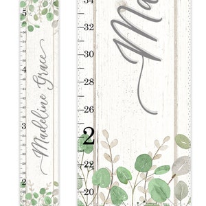 Girls Growth Chart, Canvas Growth Chart, Personalized Chart, Eucalyptus Wall Art, Watercolor Greenery Art, Baby Girl Nursery, Botanical