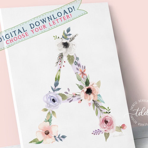 INITIAL Floral Letter Printable Letter Flower Letter Print - Etsy