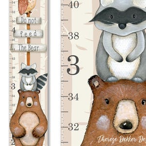 Canvas Growth Chart, Woodland Growth Chart, Bear Growth Chart, Raccoon Growth Chart, Woodland Decor, Height Chart, Ruler Chart