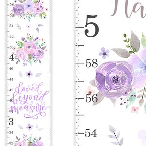 Growth Chart, Height Chart, Canvas Growth Chart, Girl Growth Chart, Lavender Nursery, Nursery Decor, Watercolor Flowers, Lilac Nursery Decor