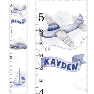 Courbe de croissance pour garçons, courbe de croissance avion, courbe de croissance voilier, courbe de croissance voiture, décoration de chambre d'enfant véhicules, règle de courbe des hauteurs, décoration vintage
