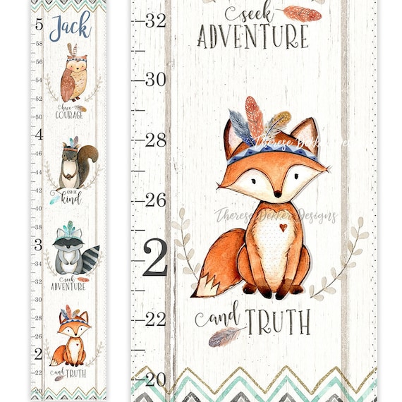 Canvas Growth Chart Woodland Growth Chart Boho Growth Chart Etsy