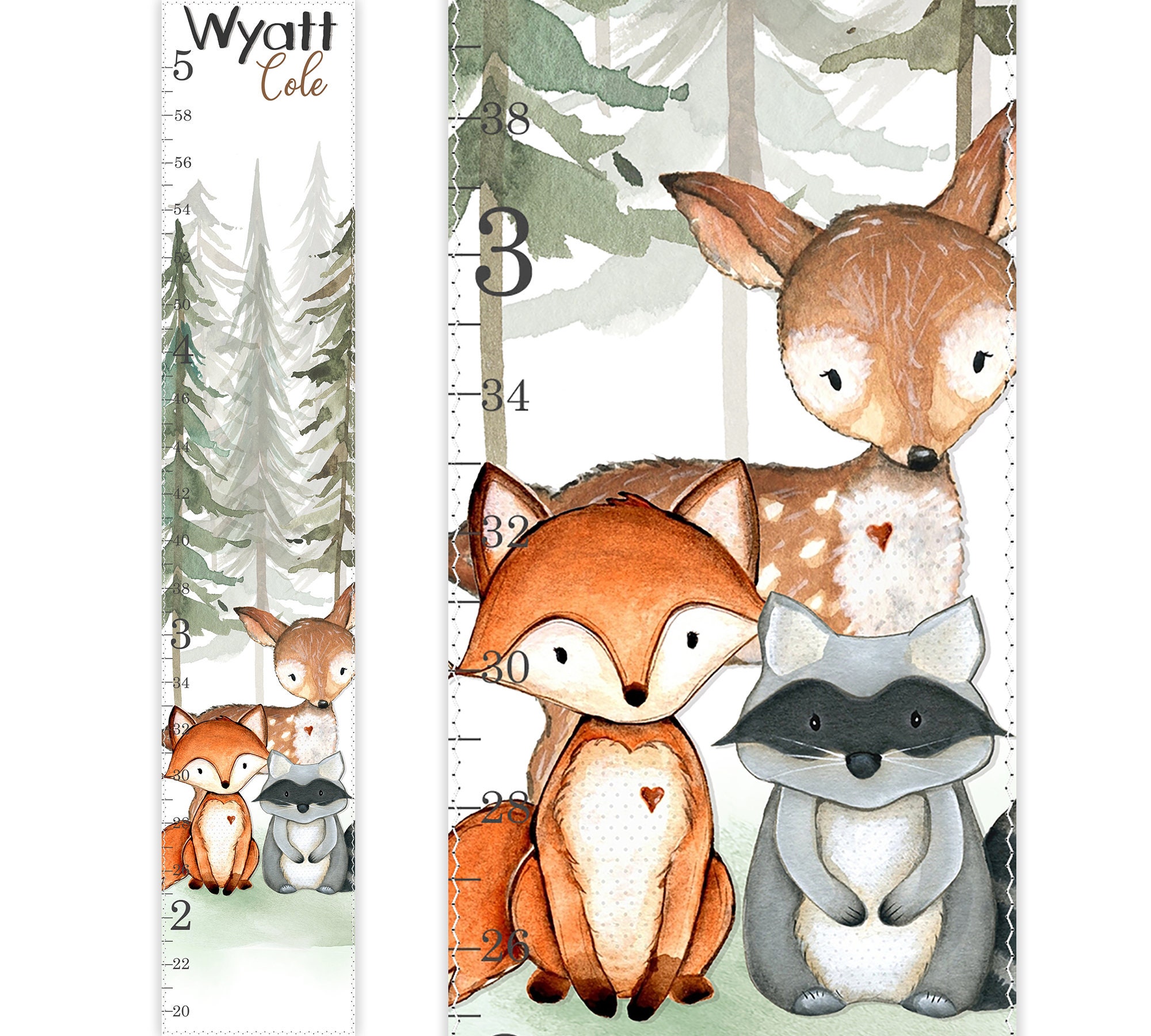 Woodland Animals Growth Chart Canvas Growth Chart Gender - Etsy