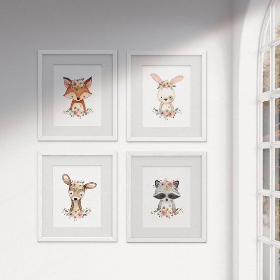 PRINTABLE Woodland Animals Nursery Print SET Baby Girl | Etsy