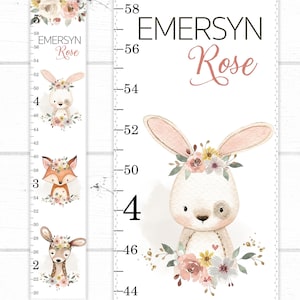 Woodland Growth Chart, Vintage Flowers Roses, Growth Chart Ruler, Height Chart, Canvas Growth Chart, Personalized Growth Chart, Girls Room