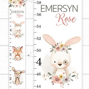 Woodland Growth Chart, Vintage Flowers Roses, Growth Chart Ruler, Height Chart, Canvas Growth Chart, Personalized Growth Chart, Girls Room