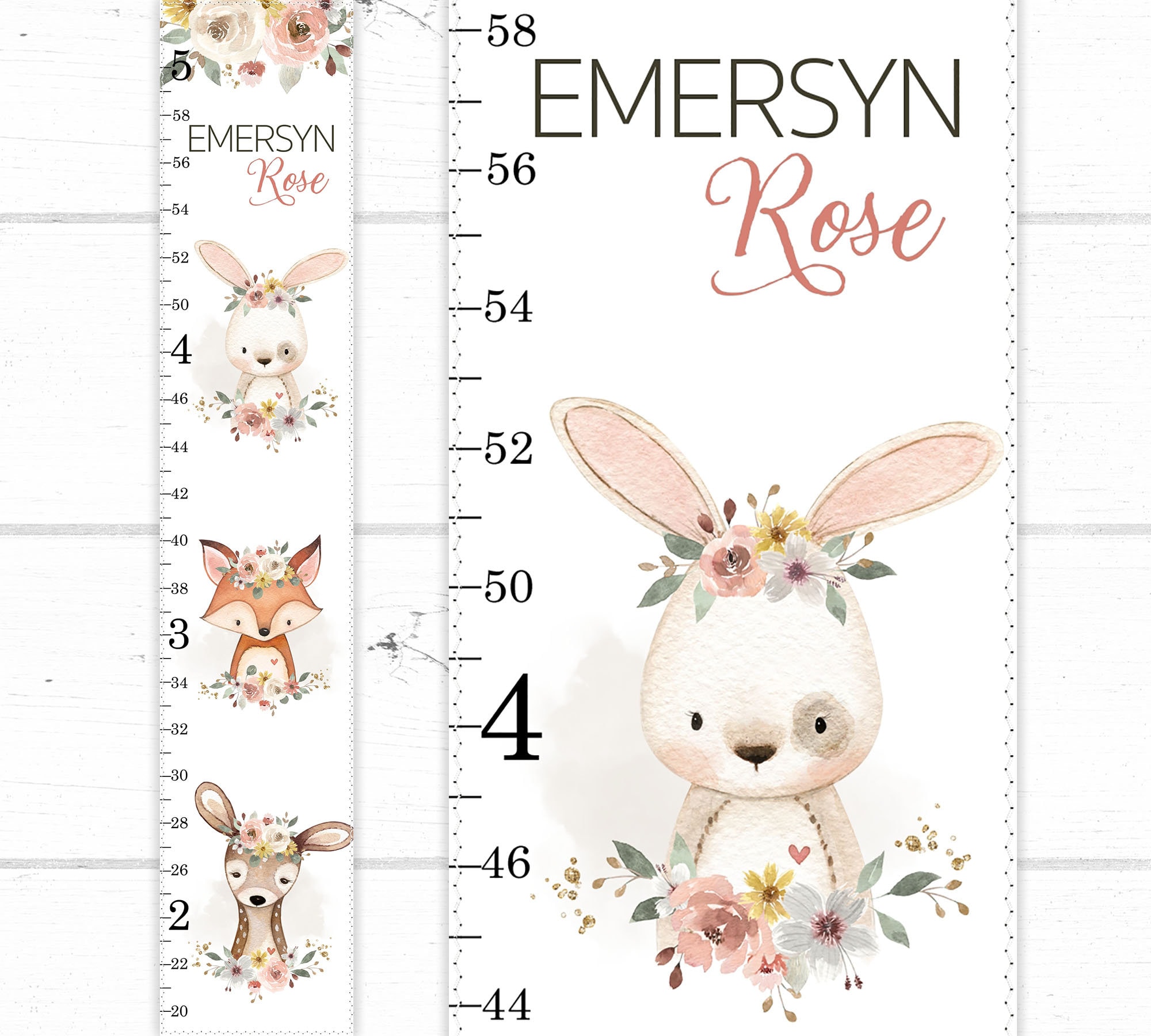 Woodland Growth Chart, Vintage Flowers Roses, Growth Chart Ruler, Height Chart, Canvas Growth Chart, Personalized Growth Chart, Girls Room