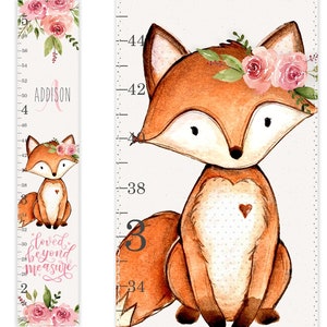 Woodland Growth Chart, Canvas Growth Chart, FOX Growth Chart, Floral Growth Chart, Woodland Nursery Decor, Childrens Growth Chart