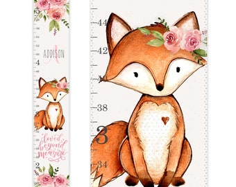 Woodland Growth Chart, Canvas Growth Chart, FOX Growth Chart, Floral Growth Chart, Woodland Nursery Decor, Childrens Growth Chart