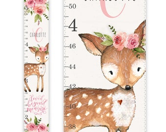 Woodland Growth Chart, Canvas Growth Chart, Deer Growth Chart, Floral Growth Chart, Woodland Decor, Height Chart, Watercolor Floral Roses