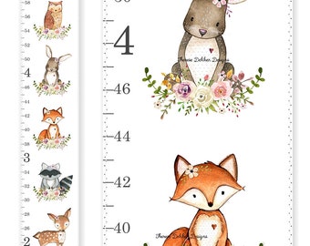 Woodland Growth Chart, Woodland Nursery Decor, Height Chart, Growth Ruler, Canvas Growth Chart, Baby Shower Gift, Custom Growth Chart