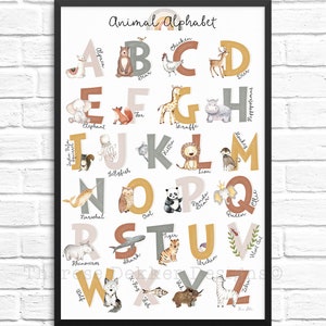 Alphabet Nursery Decor, Alphabet Wall Art Print, Alphabet Poster Printable Kids Wall Art, ABC Print, Alphabet Animals, Digital Download