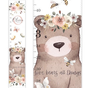 Woodland Growth Chart, Canvas Growth Chart, Bear Growth Chart, Bear Decor, Height Chart, Nursery Decor, Love Bears All Things, Floral Chart
