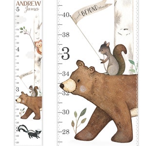 Bear Growth Chart, Woodland Growth Chart, Canvas Growth Chart, Woodland Decor, Height Chart, Yardstick, Boys Growth Chart, Boys Room Decor