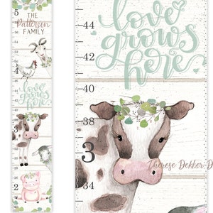 Farm Animals Growth Chart, Height Chart Ruler, Farm Nursery Decor, Personalized Canvas Growth Chart, Farmhouse Nursery, Farm Animal Wall Art