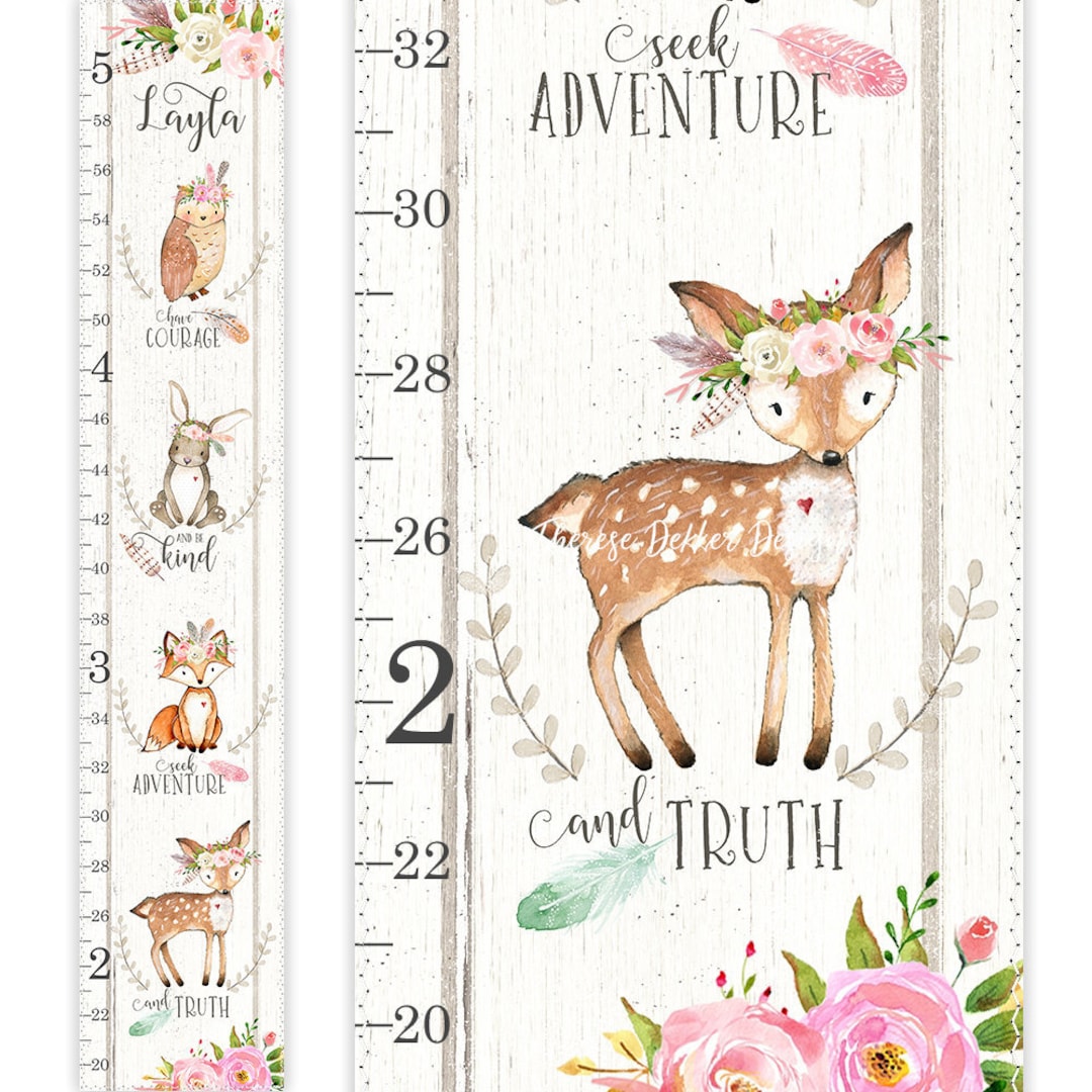 Growth Chart, Height Chart, Woodland Growth Chart, Floral Growth Chart