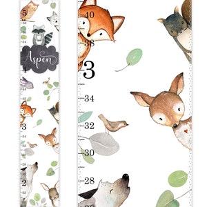 Woodland Animals Growth Chart, Canvas Growth Chart, Gender Neutral Growth Chart, Woodland Decor, Forest Animals Nursery Decor, Nursery Print